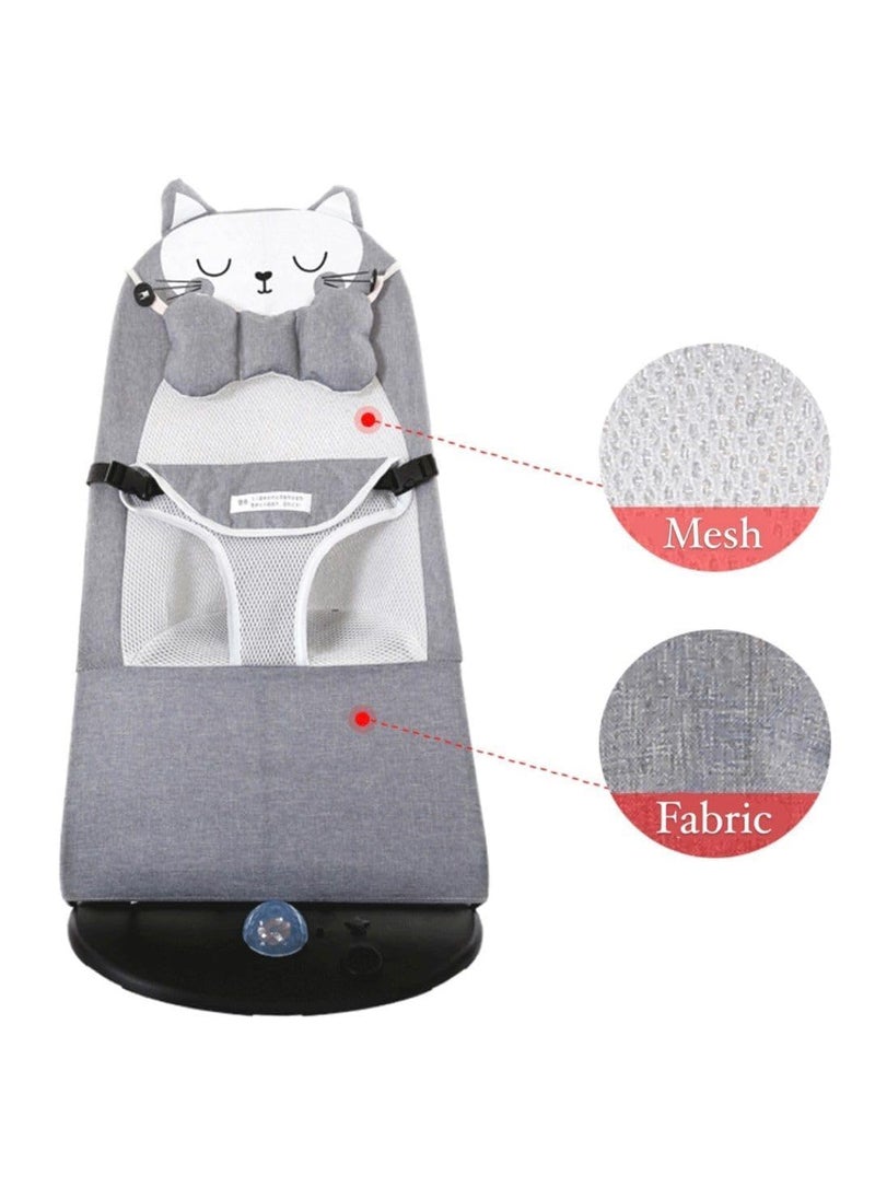 Exilom Comfort Natural Baby Bouncer Rocking Chair Portable Bouncer Seat for Babies Ergonomic Design Baby Bouncy Seats Foldable and Reclining with Music Grey