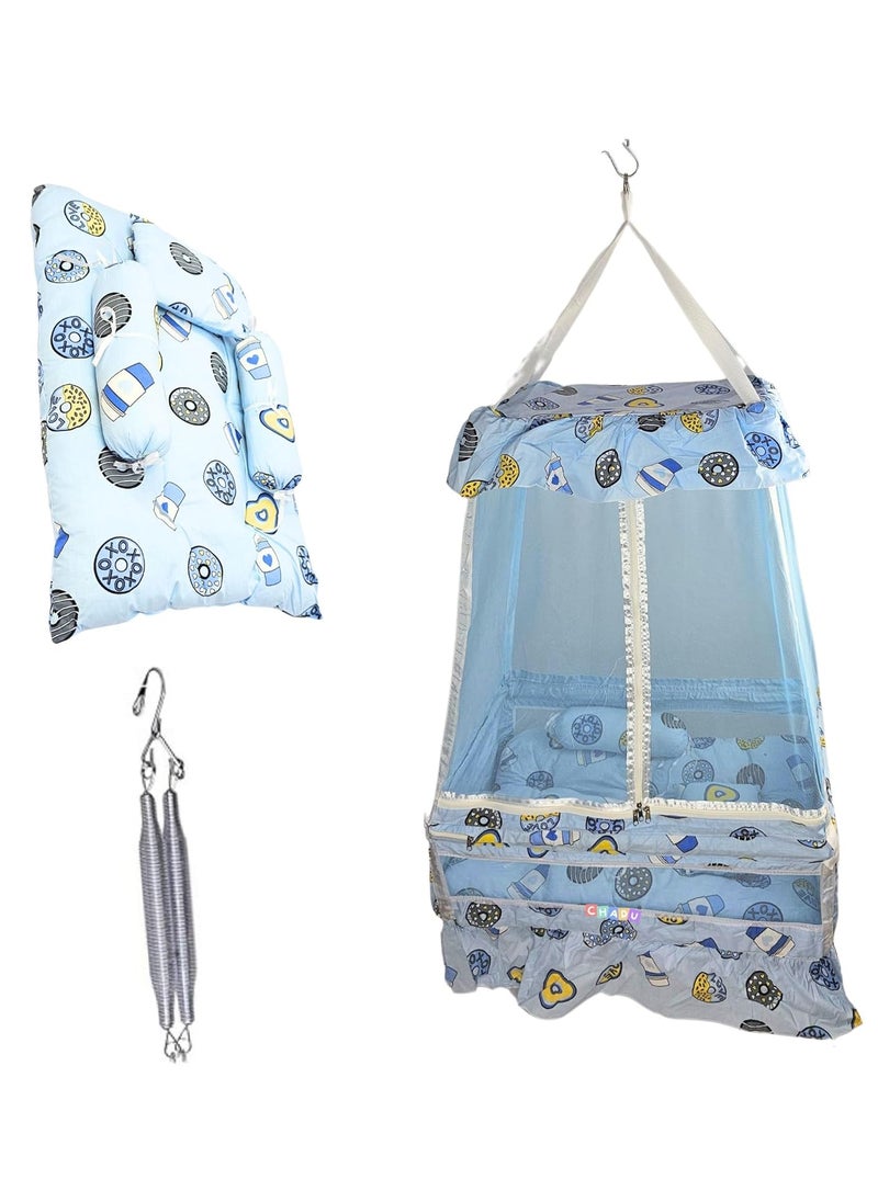 Baby Hanging Swing Cradle with Mosquito Net Spring Portable IndoorOutdoor Hammock for Infants Newborns and Toddlers Safe and Cozy Baby Swing Bed by Chadu Blue