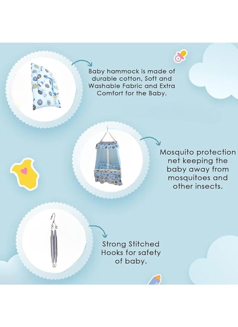 Baby Hanging Swing Cradle with Mosquito Net Spring Portable IndoorOutdoor Hammock for Infants Newborns and Toddlers Safe and Cozy Baby Swing Bed by Chadu Blue