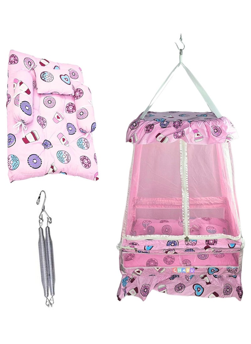 Baby Hanging Swing Cradle with Mosquito Net Spring Portable IndoorOutdoor Hammock for Infants Newborns and Toddlers Safe and Cozy Baby Swing Bed by Chadu Pink