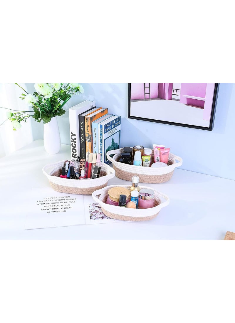 F R Creation 5Piece Rectangle Natural Cotton Rope Woven Baskets for Organizing Small Basket for Baby Nursery Dog Toy Baskets Cat Toy Box Bathroom set White and beige
