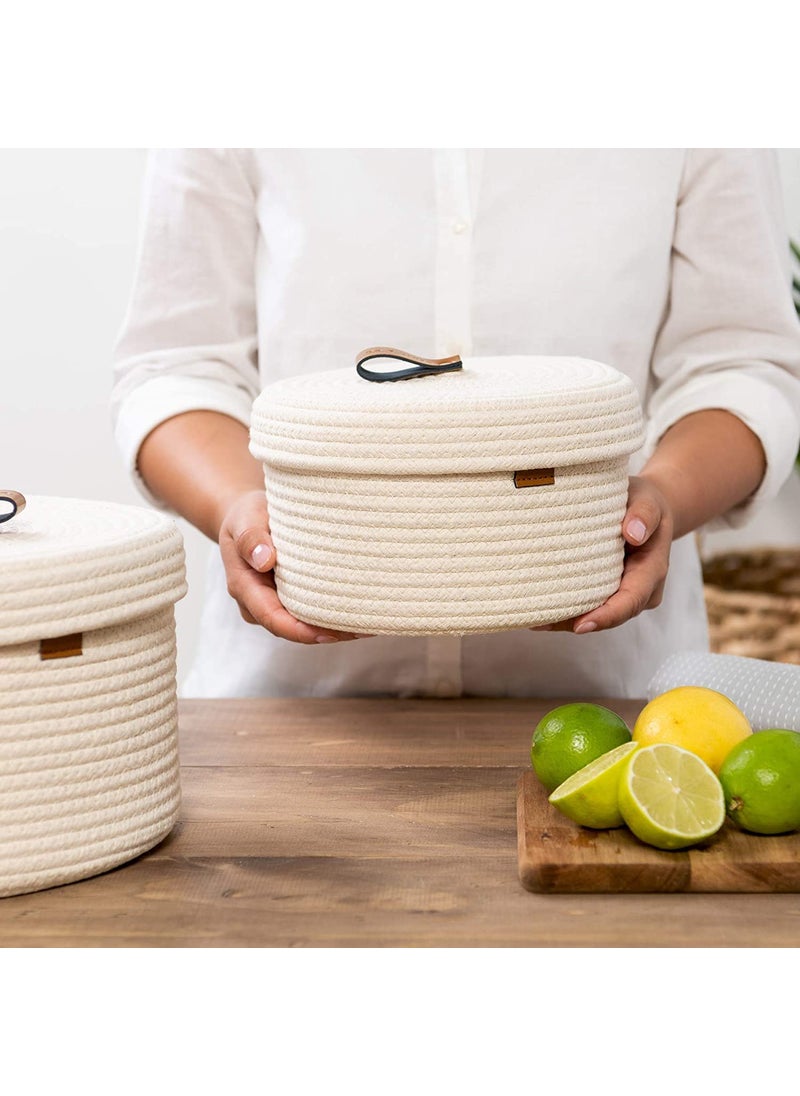GRATIFY HOME boho round mini rope paper storage jute woven Shelf basket hamper baby nursery tray bucket organizer gifts set of 2 for kids toysfruitsliving roombathroomkitchenoffice set 2 white