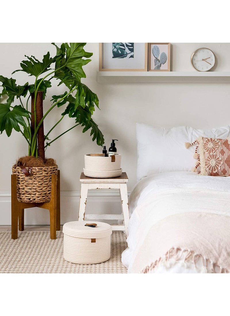 GRATIFY HOME boho round mini rope paper storage jute woven Shelf basket hamper baby nursery tray bucket organizer gifts set of 2 for kids toysfruitsliving roombathroomkitchenoffice set 2 white