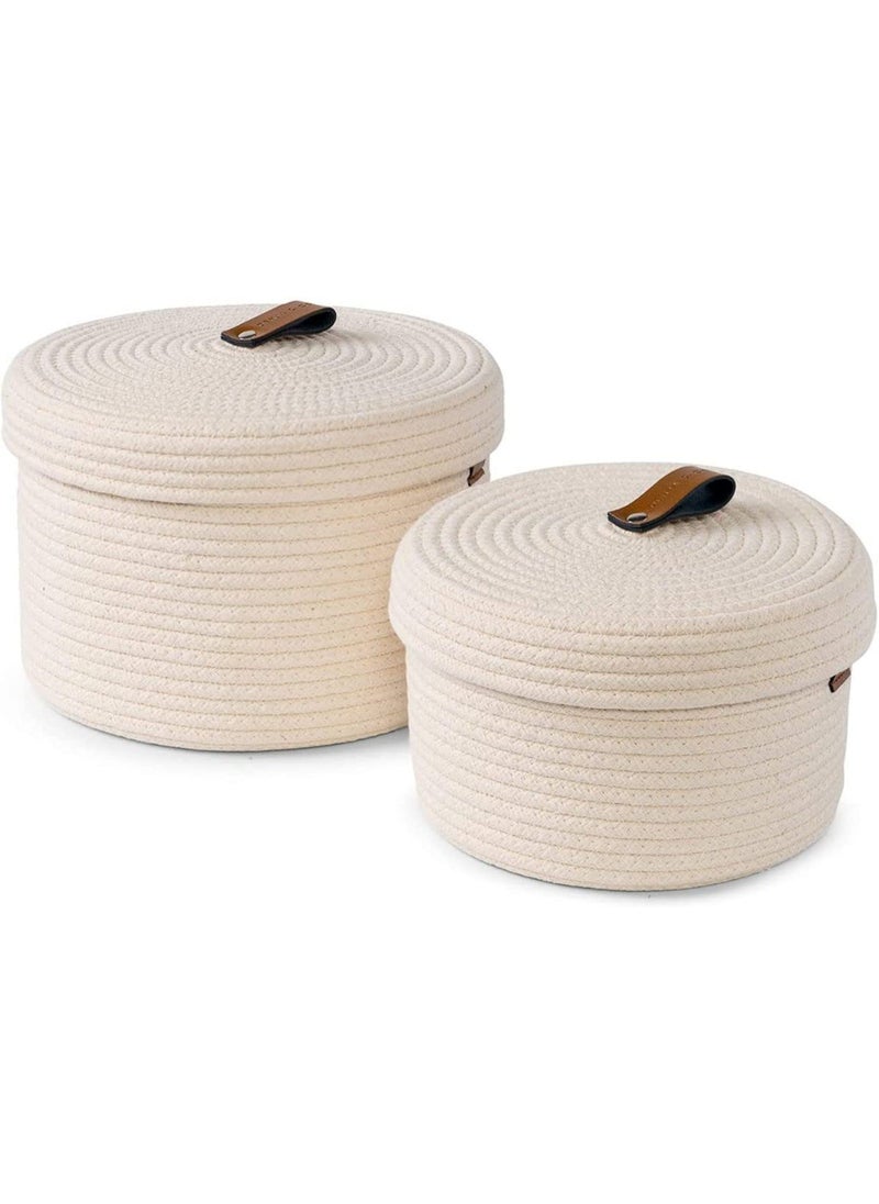 GRATIFY HOME boho round mini rope paper storage jute woven Shelf basket hamper baby nursery tray bucket organizer gifts set of 2 for kids toysfruitsliving roombathroomkitchenoffice set 2 white