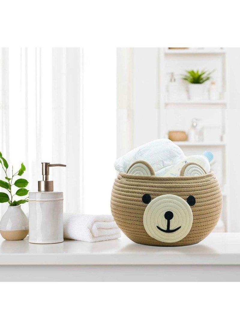 ALBY Cute Baby Bear Cotton Rope Basket Woven Storage Basket Baby Laundry Basket Nursery Organizers and Storage Baby Hamper Kids Basket Toy Bin Baby Gift Basket Medium 12x12 inch
