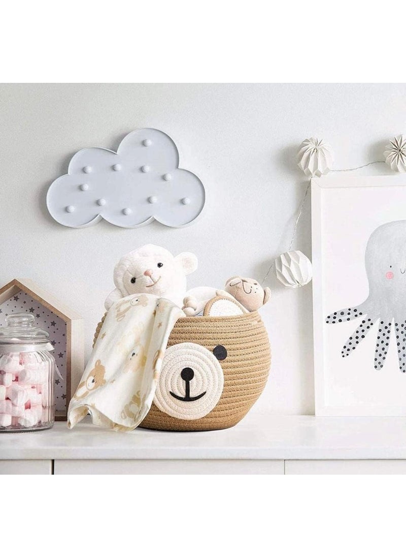 ALBY Cute Baby Bear Cotton Rope Basket Woven Storage Basket Baby Laundry Basket Nursery Organizers and Storage Baby Hamper Kids Basket Toy Bin Baby Gift Basket Medium 12x12 inch
