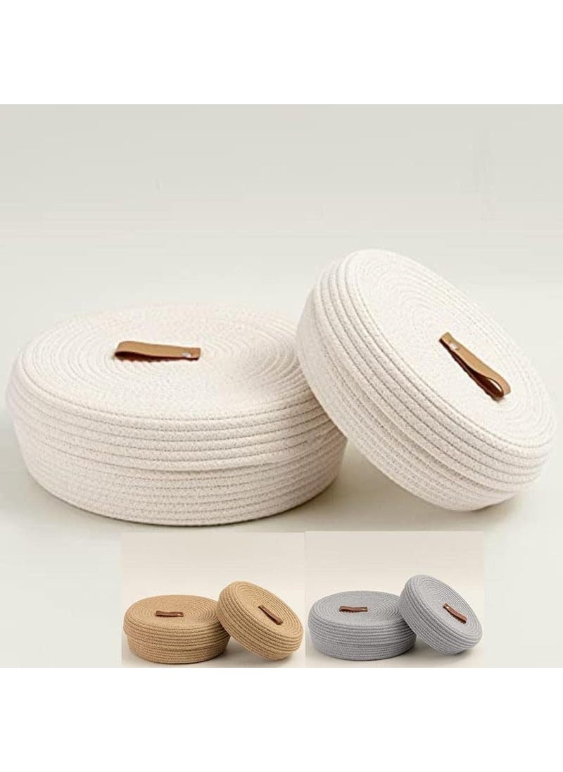 FIASCO mini rope laundry storage COTTON basket woven bag hamper baby nursery tray utility bucket organizer for kids toys fruitsgiftsliving roomkitchenoffice set shelfs JuteWhite Medium size