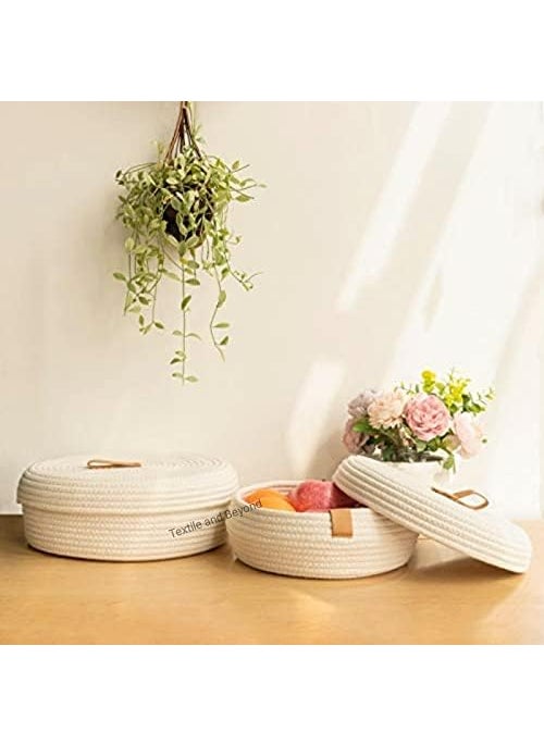 FIASCO mini rope laundry storage COTTON basket woven bag hamper baby nursery tray utility bucket organizer for kids toys fruitsgiftsliving roomkitchenoffice set shelfs JuteWhite Medium size