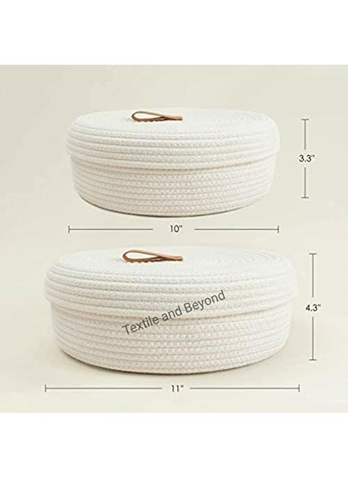 FIASCO mini rope laundry storage COTTON basket woven bag hamper baby nursery tray utility bucket organizer for kids toys fruitsgiftsliving roomkitchenoffice set shelfs JuteWhite Medium size