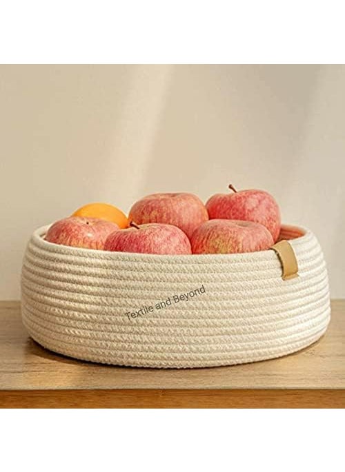 FIASCO mini rope laundry storage COTTON basket woven bag hamper baby nursery tray utility bucket organizer for kids toys fruitsgiftsliving roomkitchenoffice set shelfs JuteWhite Medium size