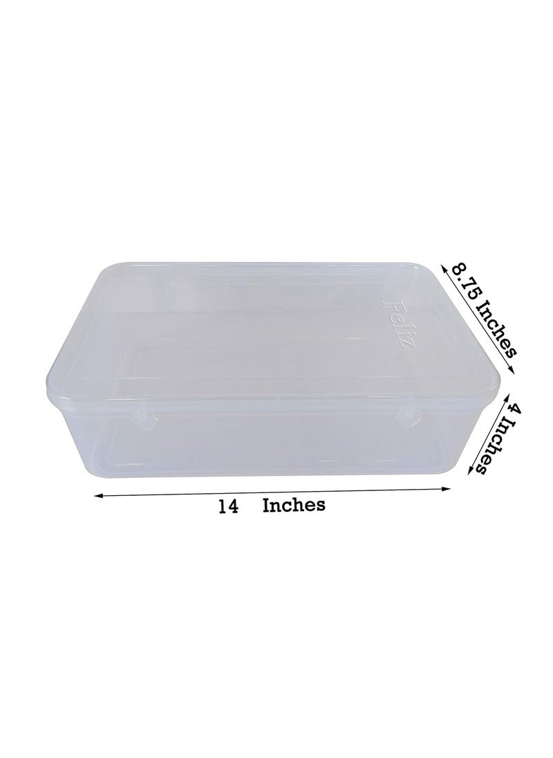 Feliz Plastic Extra Large Rectangular Storage Boxes Clear Size 14x875x4 inches Set of 5