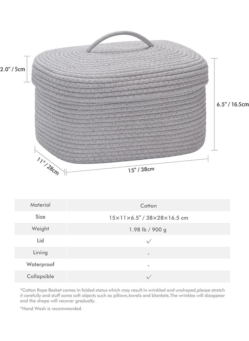 Gleckn Oval Cotton Rope Storage Basket with Lid Lidded Woven Storage Bin Nursery Storage Container Diaper Caddy Baby Shower Basket Box Organizer 15 X 11 X 65 Inches Grey