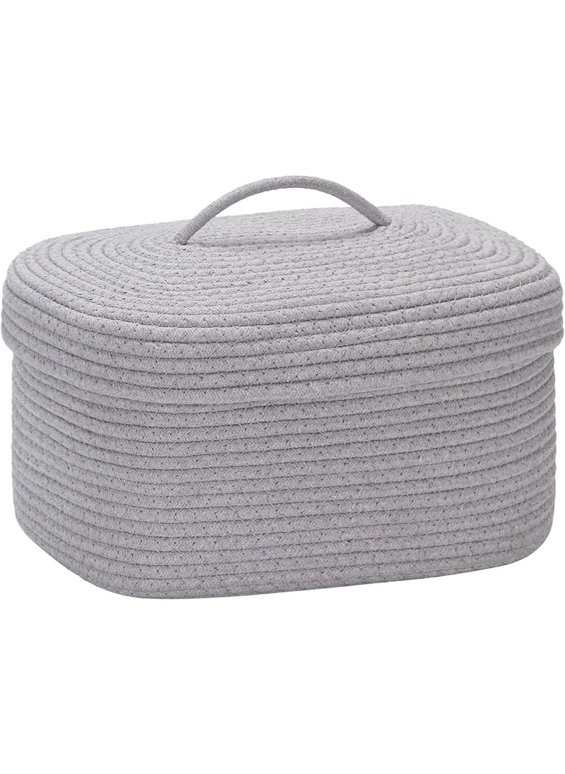 Gleckn Oval Cotton Rope Storage Basket with Lid Lidded Woven Storage Bin Nursery Storage Container Diaper Caddy Baby Shower Basket Box Organizer 15 X 11 X 65 Inches Grey
