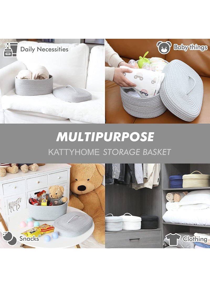 Gleckn Oval Cotton Rope Storage Basket with Lid Lidded Woven Storage Bin Nursery Storage Container Diaper Caddy Baby Shower Basket Box Organizer 15 X 11 X 65 Inches Grey