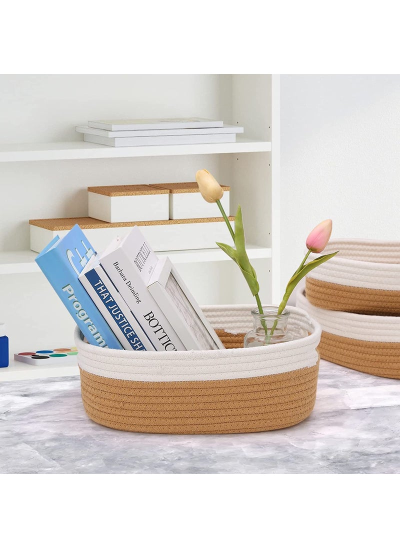 Gleckn Cotton Shelf Baskets for Organizing with Handles Rectangle Small Storage Box Baby Storage Organizer Foldable Multipurpose Storage Box Closet Desk Set of 7 Pcs Beige