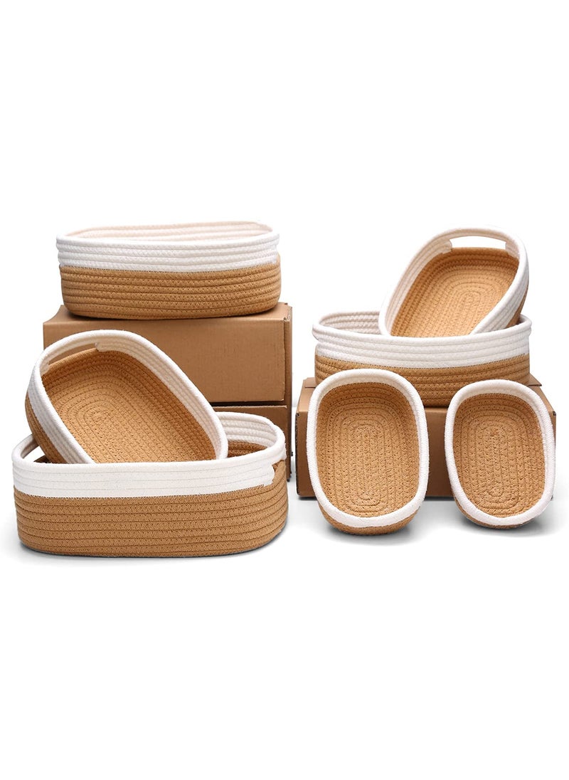 Gleckn Cotton Shelf Baskets for Organizing with Handles Rectangle Small Storage Box Baby Storage Organizer Foldable Multipurpose Storage Box Closet Desk Set of 7 Pcs Beige