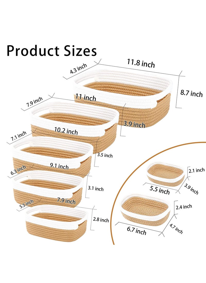 Gleckn Cotton Shelf Baskets for Organizing with Handles Rectangle Small Storage Box Baby Storage Organizer Foldable Multipurpose Storage Box Closet Desk Set of 7 Pcs Beige
