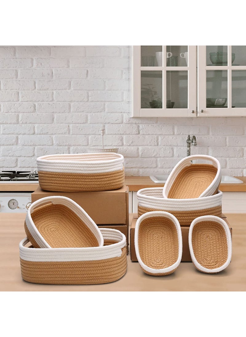 Gleckn Cotton Shelf Baskets for Organizing with Handles Rectangle Small Storage Box Baby Storage Organizer Foldable Multipurpose Storage Box Closet Desk Set of 7 Pcs Beige