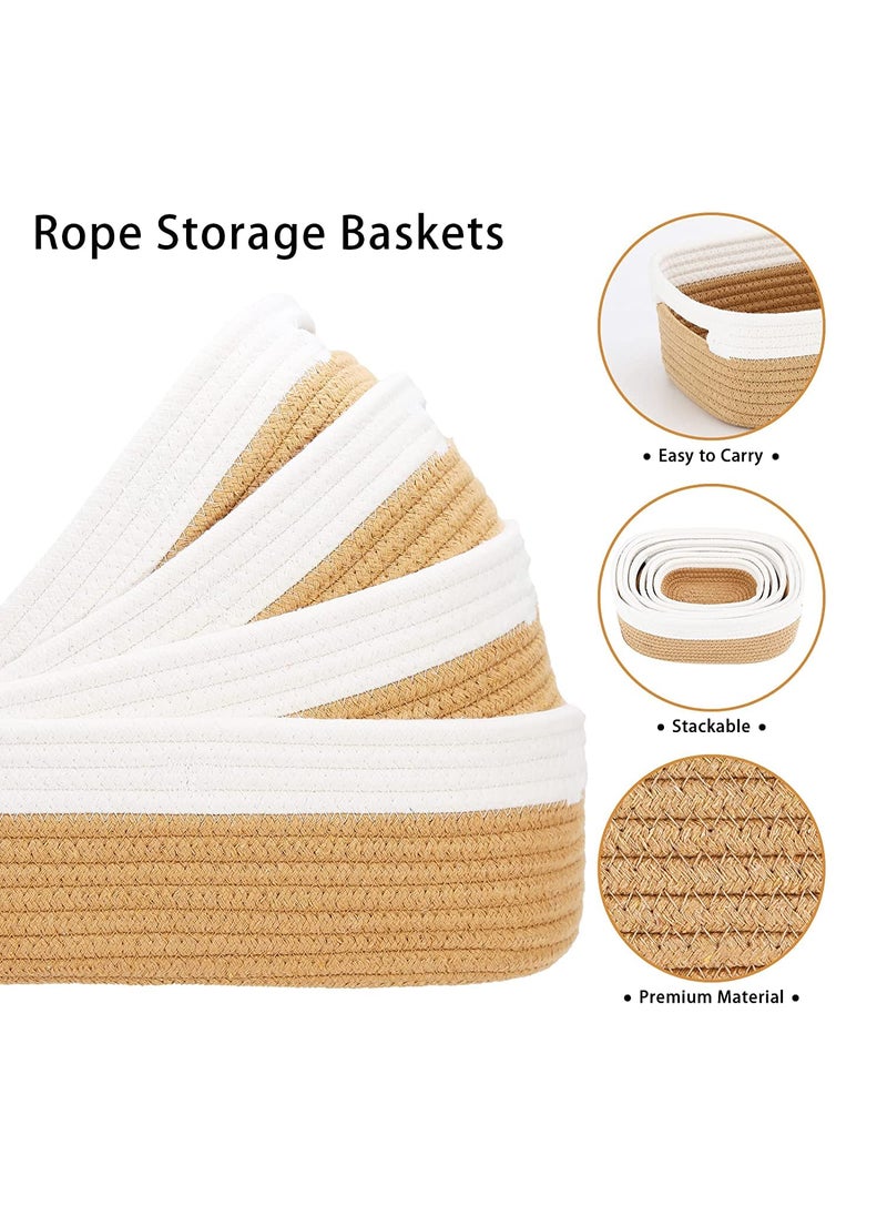 Gleckn Cotton Shelf Baskets for Organizing with Handles Rectangle Small Storage Box Baby Storage Organizer Foldable Multipurpose Storage Box Closet Desk Set of 7 Pcs Beige