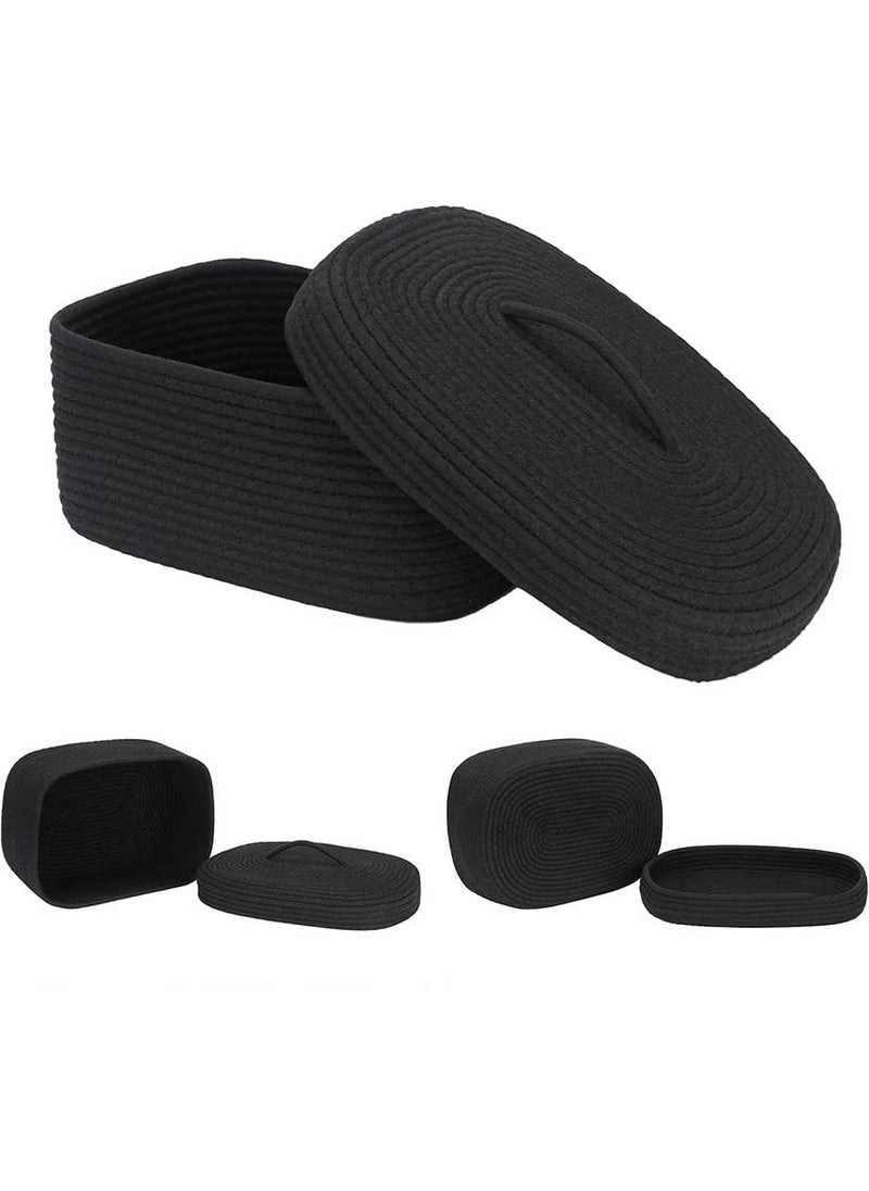 MANSA TRADERS Oval Cotton Rope Storage Basket with Lid Lidded Woven Storage Bin Nursery Storage Container Diaper Caddy Baby Shower Basket Box Organizer 15 x 11 x 65 Inches Medium Black