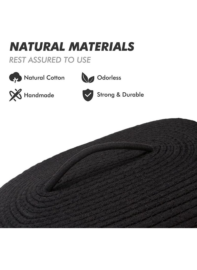 MANSA TRADERS Oval Cotton Rope Storage Basket with Lid Lidded Woven Storage Bin Nursery Storage Container Diaper Caddy Baby Shower Basket Box Organizer 15 x 11 x 65 Inches Medium Black