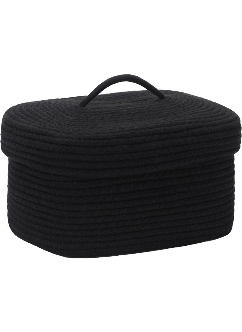 MANSA TRADERS Oval Cotton Rope Storage Basket with Lid Lidded Woven Storage Bin Nursery Storage Container Diaper Caddy Baby Shower Basket Box Organizer 15 x 11 x 65 Inches Medium Black