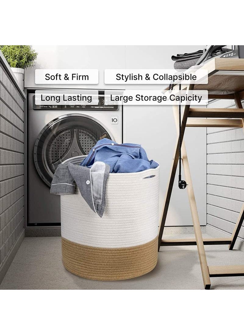 GRATIFY Cotton Rope Basket with Laundry Basket Toy Storage Blanket Storage Nursery Basket Soft Storage BinsWoven Basket 15 18 Jute Mix Brown