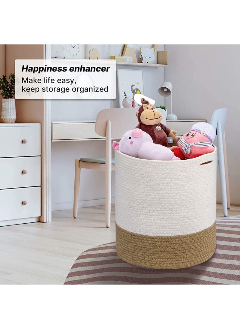GRATIFY Cotton Rope Basket with Laundry Basket Toy Storage Blanket Storage Nursery Basket Soft Storage BinsWoven Basket 15 18 Jute Mix Brown
