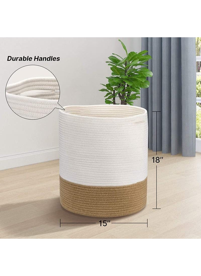 GRATIFY Cotton Rope Basket with Laundry Basket Toy Storage Blanket Storage Nursery Basket Soft Storage BinsWoven Basket 15 18 Jute Mix Brown