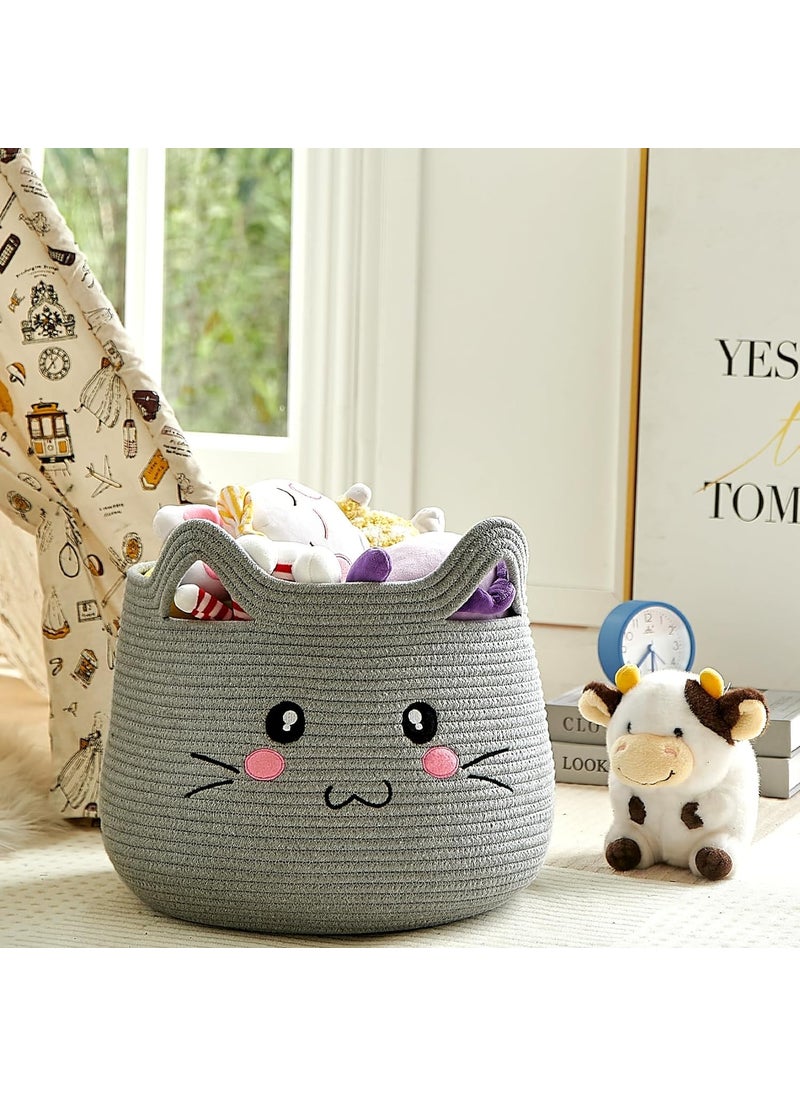 RUGSZONE Basket Cute Storage Basket with Handles Dog Toy Basket Blanket Basket for Living Room Baby Toy Basket Nursery Dcor Basket Small GREY OPN EYS