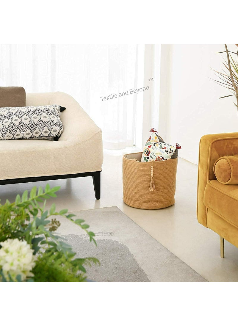 Textile and Beyond Boho Home Decor Small Box Rope Storage Organizer Jute Basket for Fruits Laundry Toy Gift Hamper Baby Tray for Living Room Kitchen Washroom Pack of 1