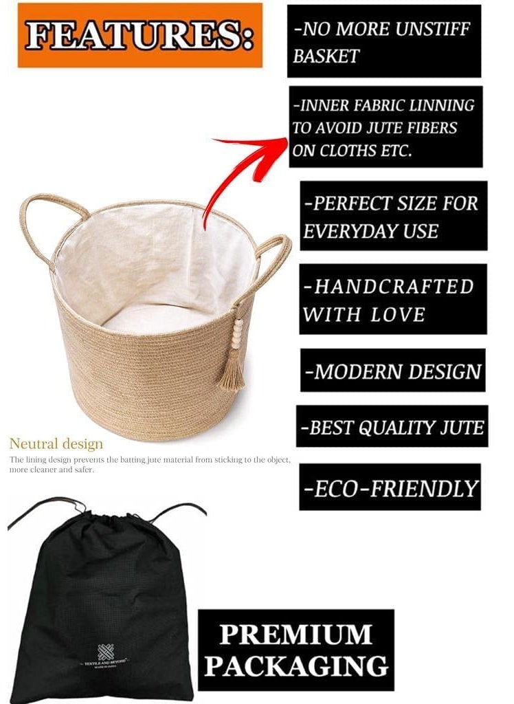 Textile and Beyond Boho Home Decor Small Box Rope Storage Organizer Jute Basket for Fruits Laundry Toy Gift Hamper Baby Tray for Living Room Kitchen Washroom Pack of 1