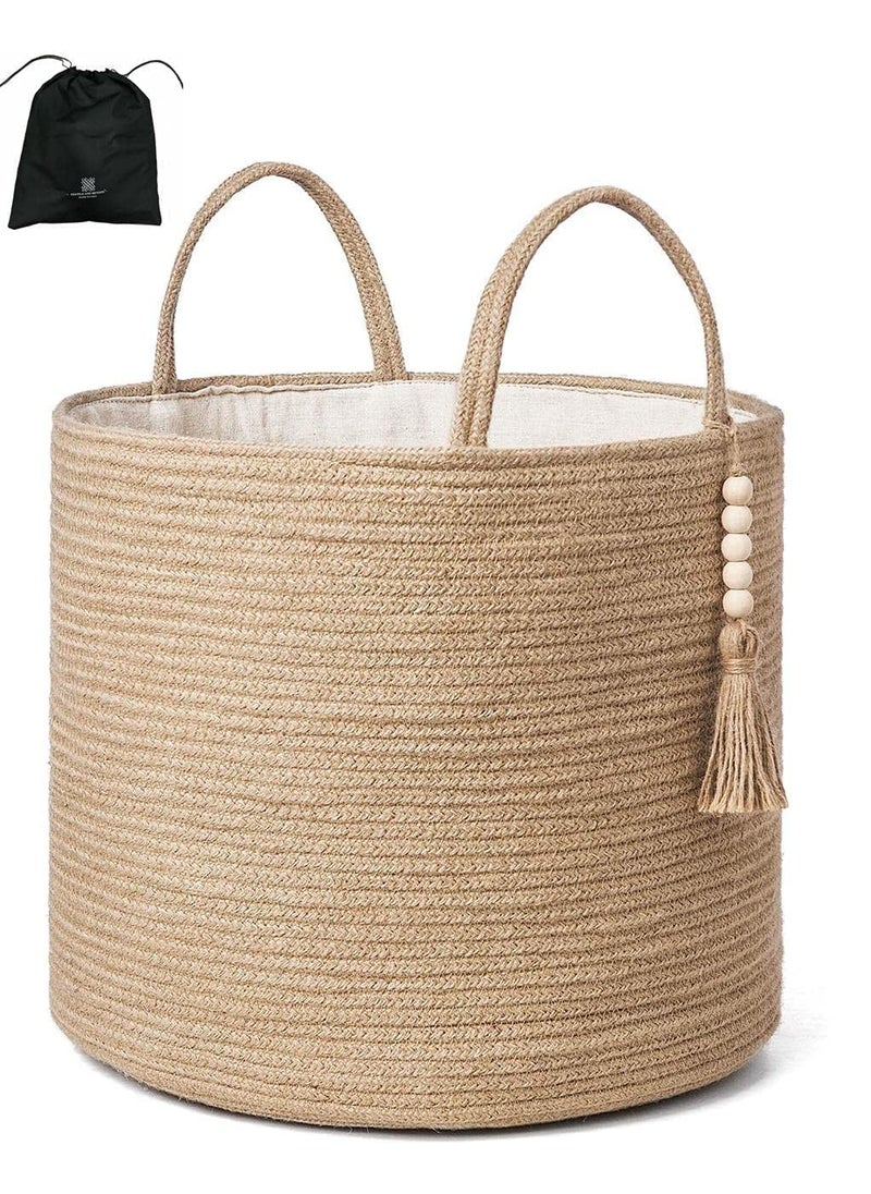 Textile and Beyond Boho Home Decor Small Box Rope Storage Organizer Jute Basket for Fruits Laundry Toy Gift Hamper Baby Tray for Living Room Kitchen Washroom Pack of 1
