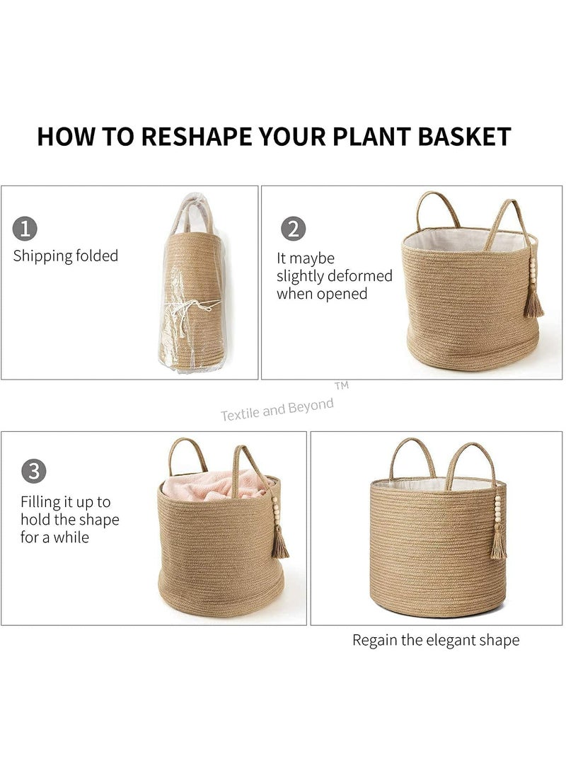 Textile and Beyond Boho Home Decor Small Box Rope Storage Organizer Jute Basket for Fruits Laundry Toy Gift Hamper Baby Tray for Living Room Kitchen Washroom Pack of 1