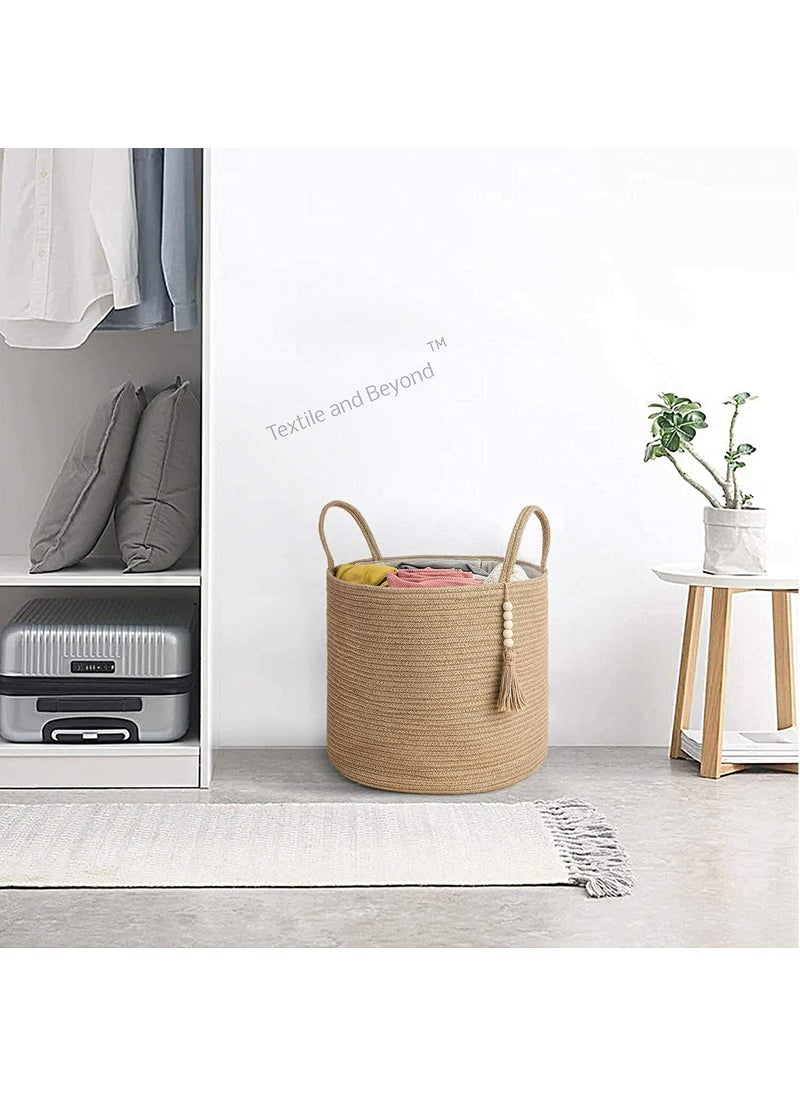 Textile and Beyond Boho Home Decor Small Box Rope Storage Organizer Jute Basket for Fruits Laundry Toy Gift Hamper Baby Tray for Living Room Kitchen Washroom Pack of 1