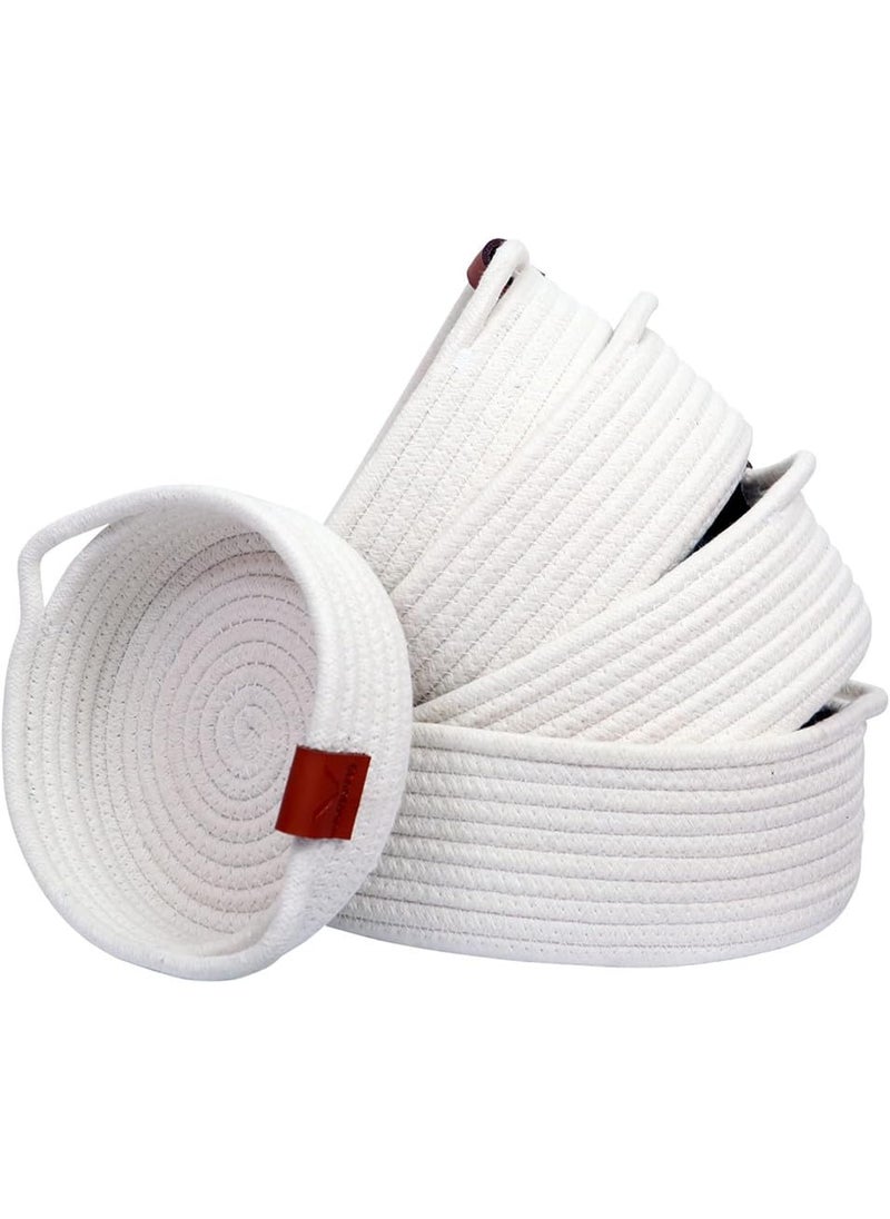 F R Creation small box rope storage book shelf jute fruit planter basket laundry cloth bag toy gift hamper set of 5 baby tray bucket organizer for livingroom kitchen washroom White