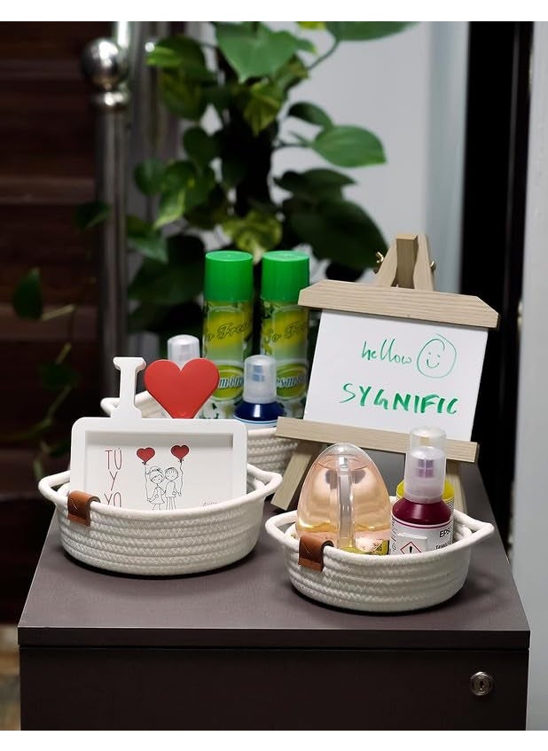 F R Creation small box rope storage book shelf jute fruit planter basket laundry cloth bag toy gift hamper set of 5 baby tray bucket organizer for livingroom kitchen washroom White