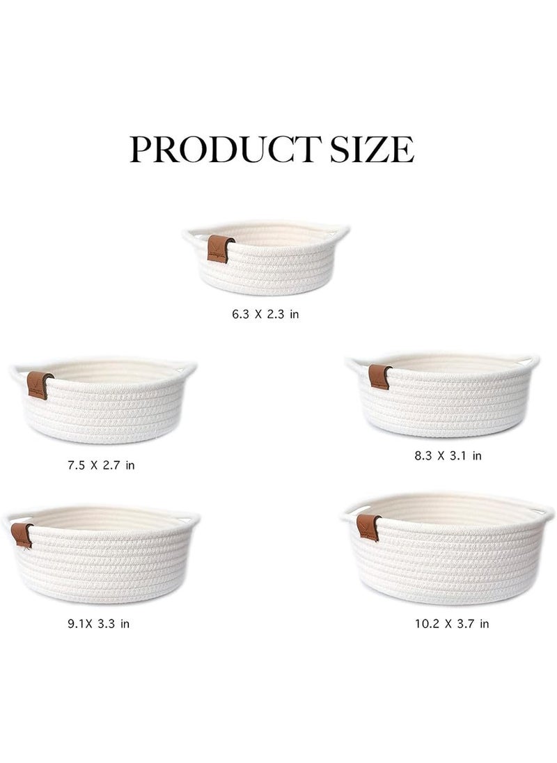F R Creation small box rope storage book shelf jute fruit planter basket laundry cloth bag toy gift hamper set of 5 baby tray bucket organizer for livingroom kitchen washroom White