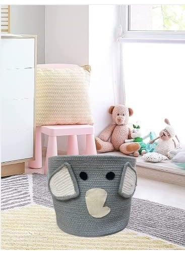 Wisdom Decor Cute Baby Cotton Rope Basket Woven Storage Basket Baby Laundry Basket Nursery Organizers and Storage Baby Hamper Kids Basket Toy Bin Baby Gift Basket Elephant 11x11 Inch