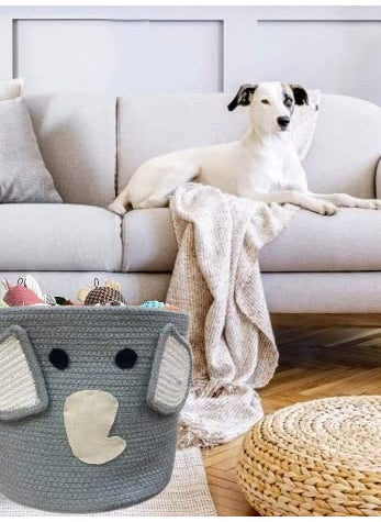 Wisdom Decor Cute Baby Cotton Rope Basket Woven Storage Basket Baby Laundry Basket Nursery Organizers and Storage Baby Hamper Kids Basket Toy Bin Baby Gift Basket Elephant 11x11 Inch