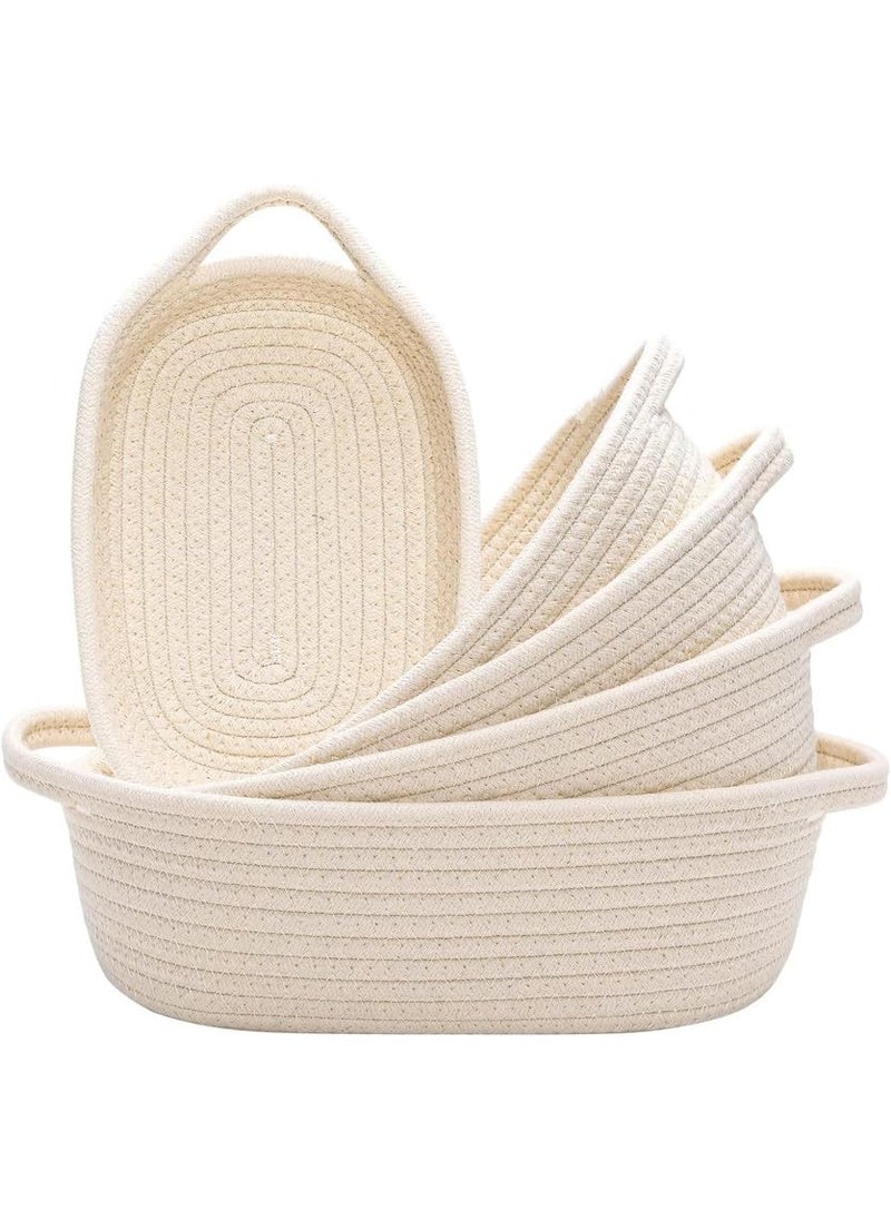 F R Creation 5Piece Rectangle Storage Basket Set Natural Cotton Rope Woven Baskets for Organizing Small Basket for Baby Nursery Dog Toy Baskets Cat Toy Box Bathroom set White