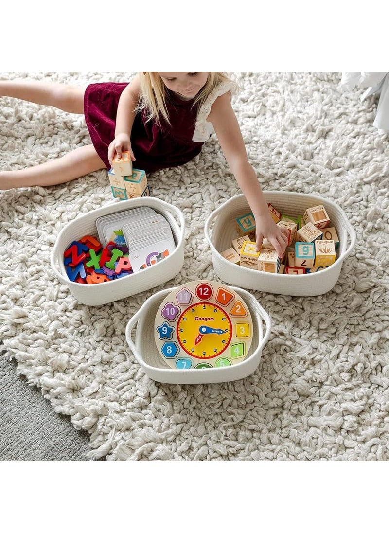 F R Creation 5Piece Rectangle Storage Basket Set Natural Cotton Rope Woven Baskets for Organizing Small Basket for Baby Nursery Dog Toy Baskets Cat Toy Box Bathroom set White