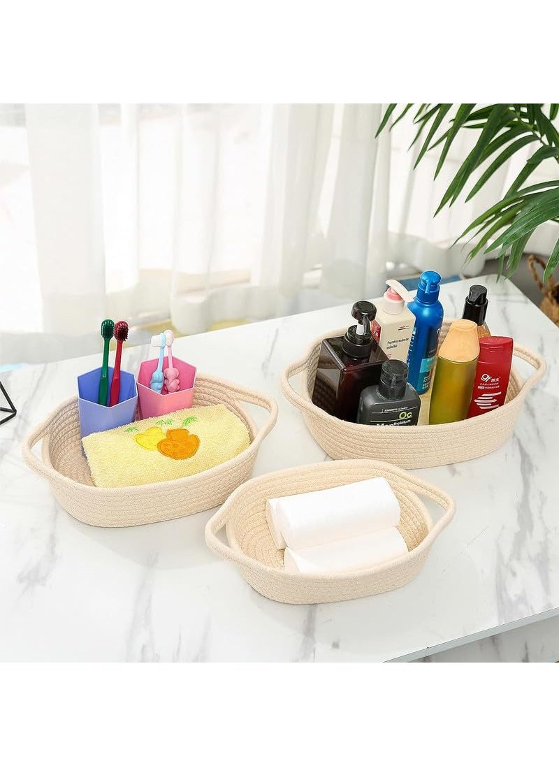 F R Creation 5Piece Rectangle Storage Basket Set Natural Cotton Rope Woven Baskets for Organizing Small Basket for Baby Nursery Dog Toy Baskets Cat Toy Box Bathroom set White