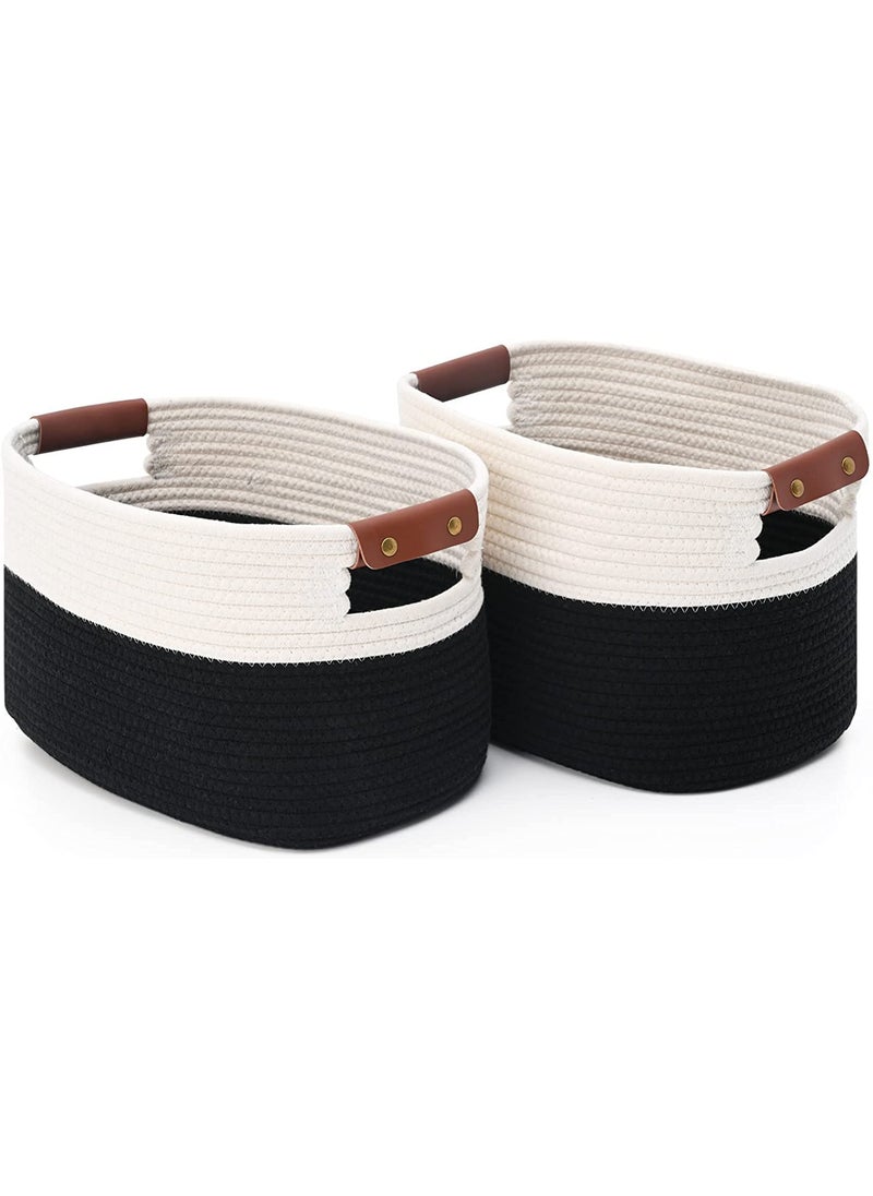 Textile and Beyond boho home decor box rope storage book shelf jute fruit planter basket laundry clothes bag toy gift hamper set of 2 baby tray bucket organizer for living room kitchen washroom 28