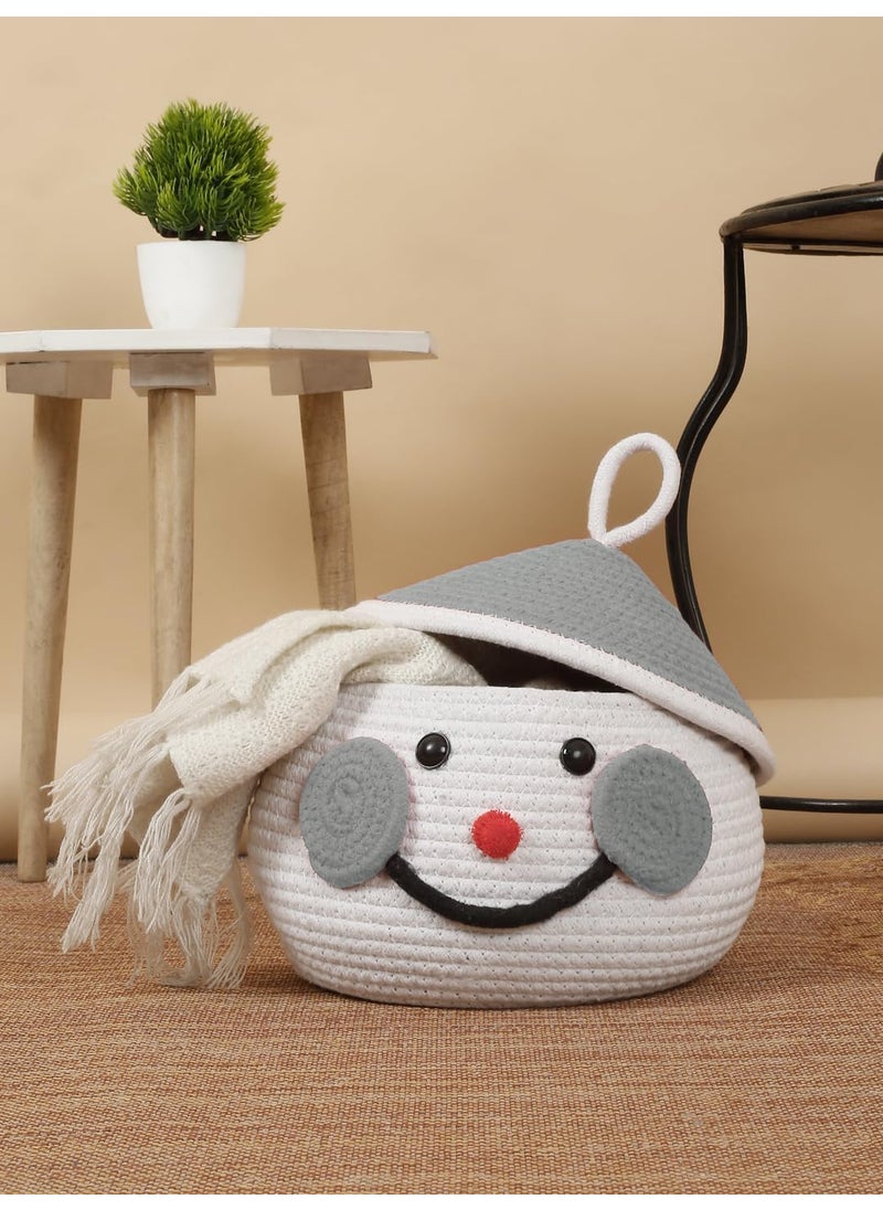 ROYAL TREND Cute Santa Handmade Jute Cotton Thread Rope Basket Woven Storage Basket with Cap Nursery Organizers and StorageKids Basket Toy Bin Baby Gift Basket Grey