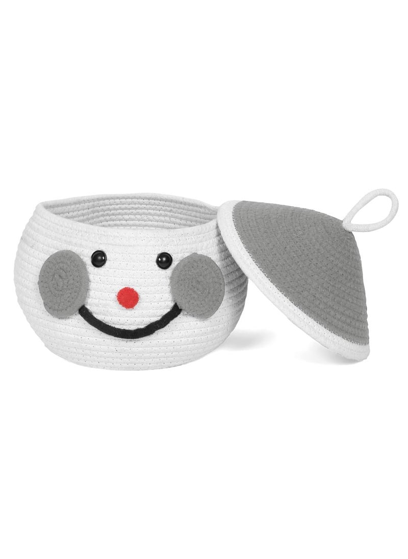 ROYAL TREND Cute Santa Handmade Jute Cotton Thread Rope Basket Woven Storage Basket with Cap Nursery Organizers and StorageKids Basket Toy Bin Baby Gift Basket Grey