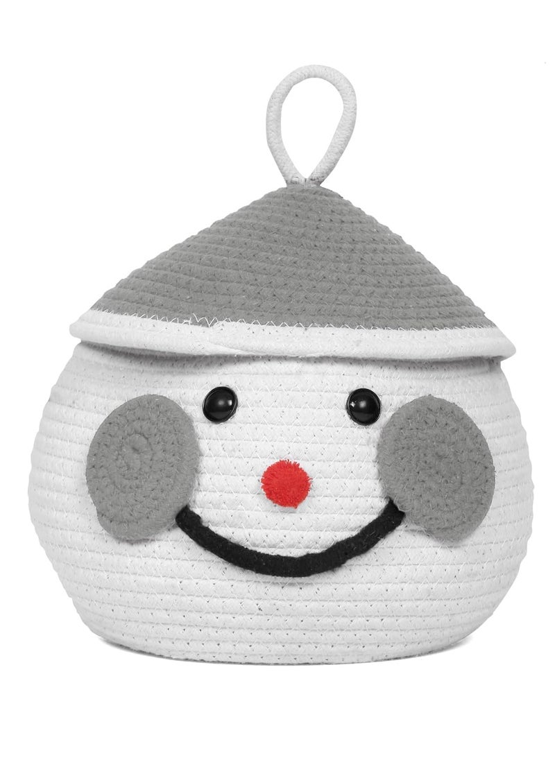 ROYAL TREND Cute Santa Handmade Jute Cotton Thread Rope Basket Woven Storage Basket with Cap Nursery Organizers and StorageKids Basket Toy Bin Baby Gift Basket Grey