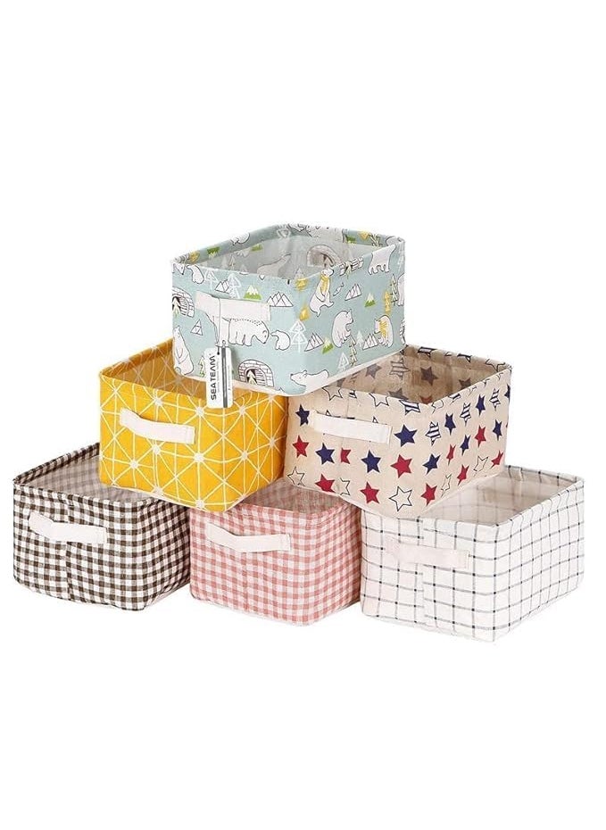 BHISRA HOME Foldable Storage Box Canvas Fabric Baskets For Organizing With Handles Rectangle Small Cube Foldable Multipurpose Box Closet Desk Baby Storage Organizer Pack of 6 Small