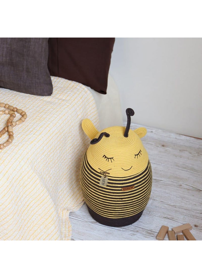 Alby Decorative Bumble Bee Storage Container Large Handmade Woven Rope Basket with Cute Face Design Yellow and Black Striped Organizer for Toys Clothes and Home Dcor