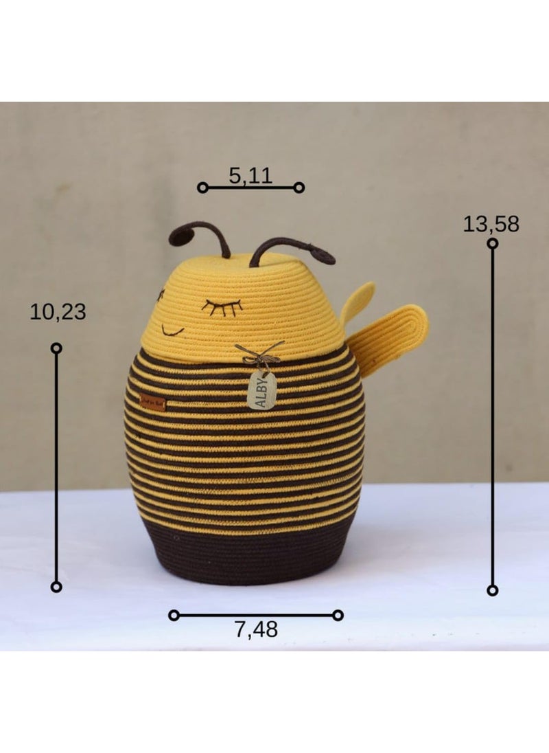 Alby Decorative Bumble Bee Storage Container Large Handmade Woven Rope Basket with Cute Face Design Yellow and Black Striped Organizer for Toys Clothes and Home Dcor